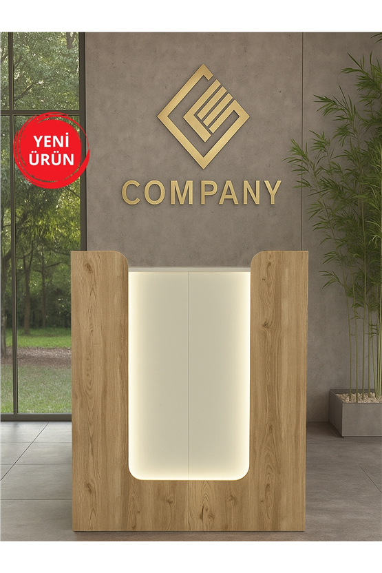 Dorpek Bode Ledli Karşılama Bankosu 110 cm Ofis Kasa Resepsiyon Masası Sepet-Kumtaşı