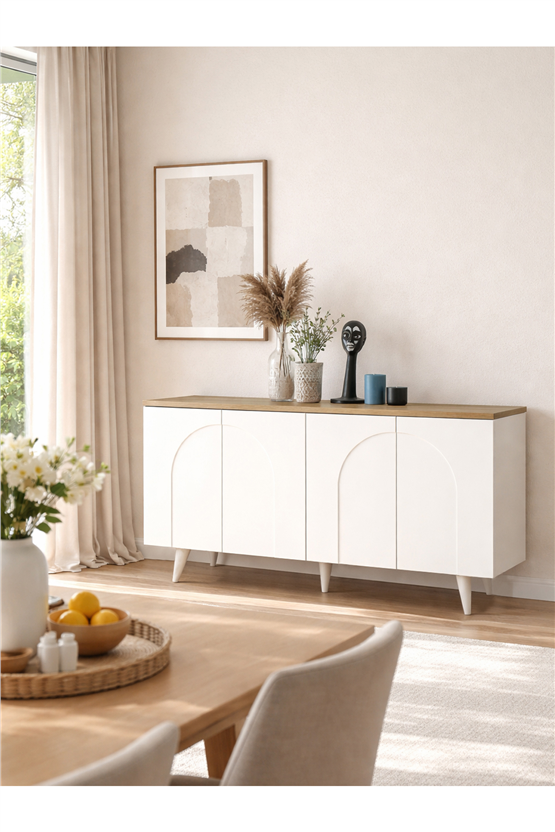 Dorpek Bono Bohem Konsol, TV Ünitesi Konsol & Salon Konsolu 150 cm | Beyaz - Sepet