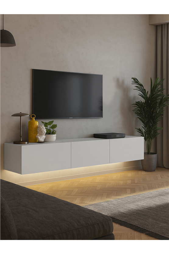 Dorpek Cercei Led Li Işıklı Tv Ünitesi 180 Cm -beyaz, Modern, Şık, Geniş, Fonksiyonel Tasarım - Tv Sehpası
