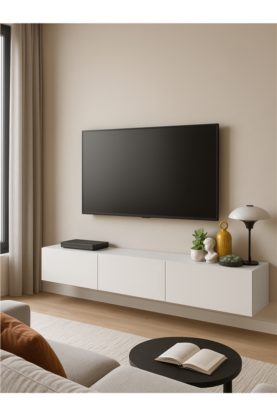 Dorpek Cercei Tv Ünitesi 180 Cm Beyaz - Duvara Monte, Modern Tasarım, Şık Dayanıklı, Kolay Montaj Kurulum