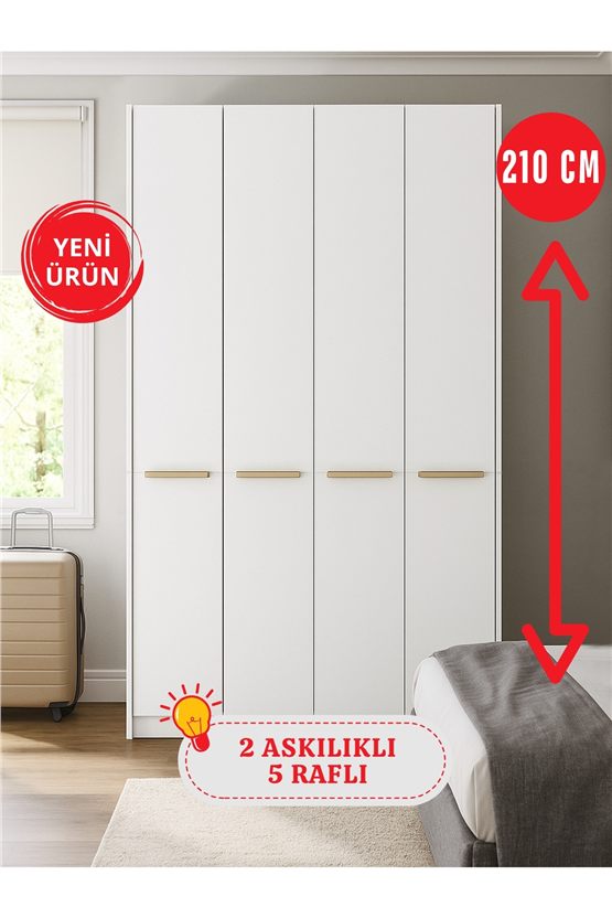 Dorpek Cosmos 4 Kapaklı Gardırop - 210 cm Y, 124 cm G - Genç Odası ve Yatak Odası Gardırop