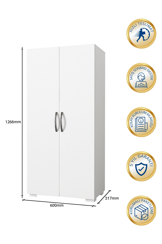 Dorpek Devika 2 Kapaklı Çok Amaçlı Dolap – Geniş Raflı / Mutfak-Banyo-Hol Kullanımı / Kolay Montaj