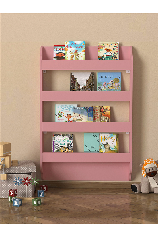 Dorpek Drama Çocuk Odası Montessori Kitaplık - Eğitici Çocuk Kitap Rafı, Şık Pembe Raf