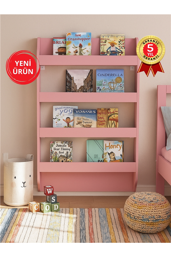 Dorpek Drama Çocuk Odası Montessori Kitaplık - Eğitici Çocuk Kitap Rafı, Şık Pembe Raf