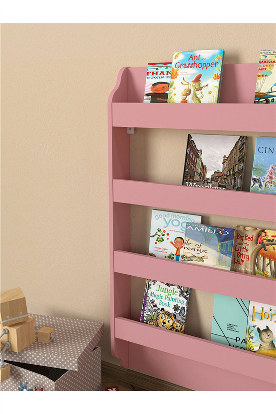 Dorpek Drama Çocuk Odası Montessori Kitaplık - Eğitici Çocuk Kitap Rafı, Şık Pembe Raf