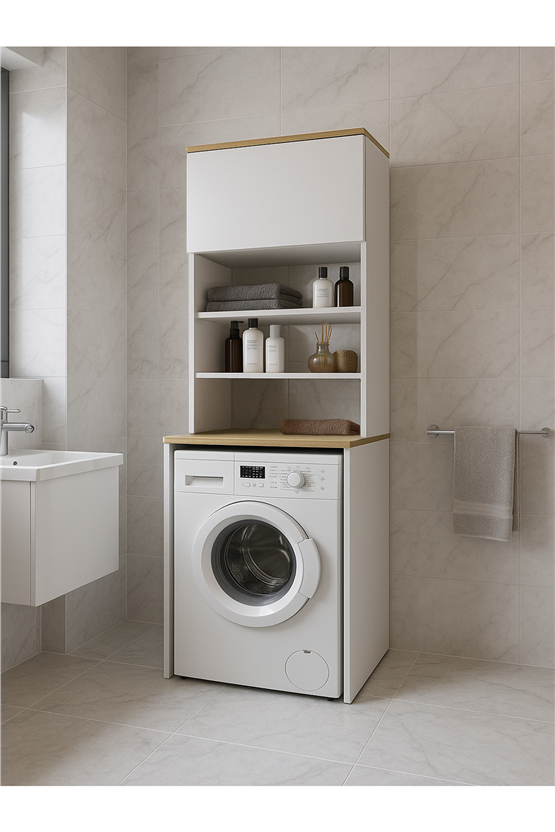 Dorpek Edena Çamaşır Makinesi Dolabı Çok Amaçlı Dolap Banyo Dolabı Beyaz-safir