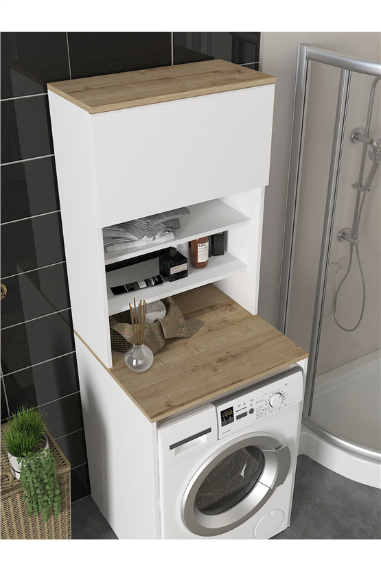 Dorpek Edena Çamaşır Makinesi Dolabı Çok Amaçlı Dolap Banyo Dolabı Beyaz-safir
