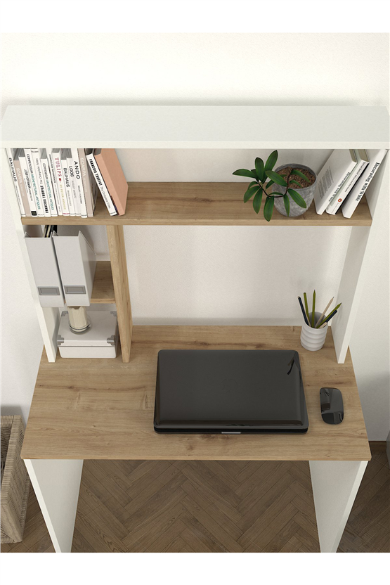 Dorpek Ester Fonksiyonel Kitaplıklı Çalışma Masası Beyaz - Safir