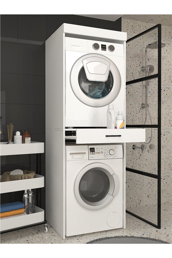 Dorpek Fika Çamaşır ve Kurutma Makinesi Dolabı – Beyaz - Çok Amaçlı Dolap - Banyo Dolabı