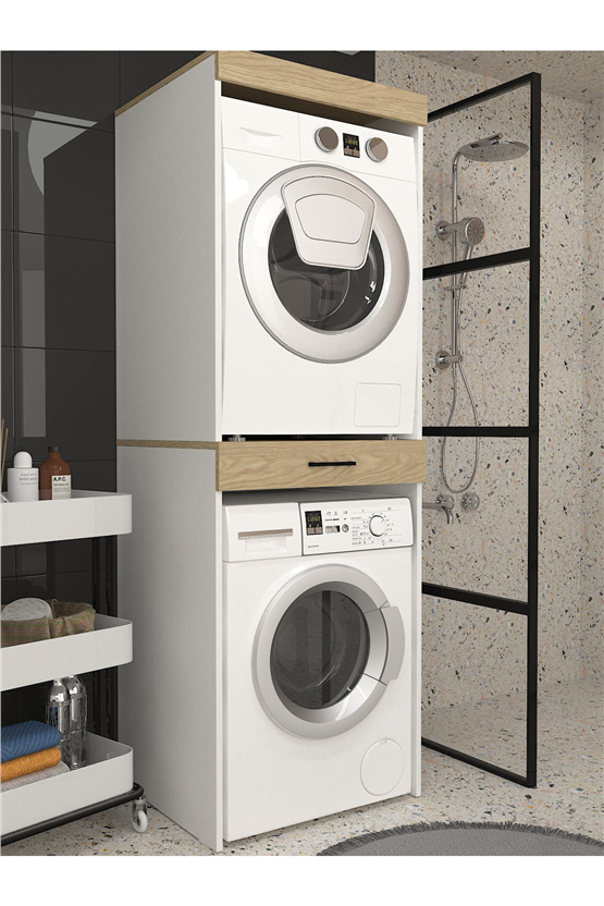 Dorpek Fika Çamaşır ve Kurutma Makinesi Dolabı Çok Amaçlı Dolap Banyo Dolabı Beyaz-Rota