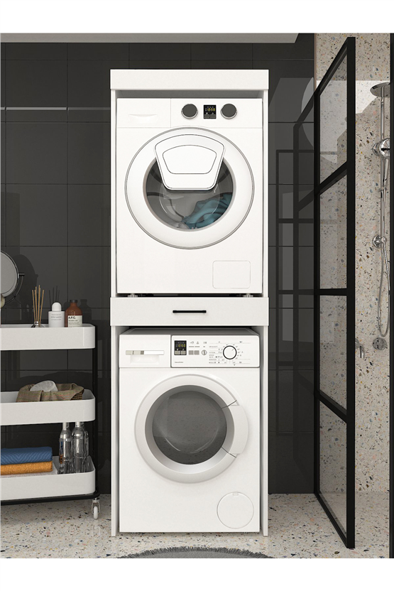 Dorpek Fika Çamaşır ve Kurutma Makinesi Dolabı – Beyaz - Çok Amaçlı Dolap - Banyo Dolabı