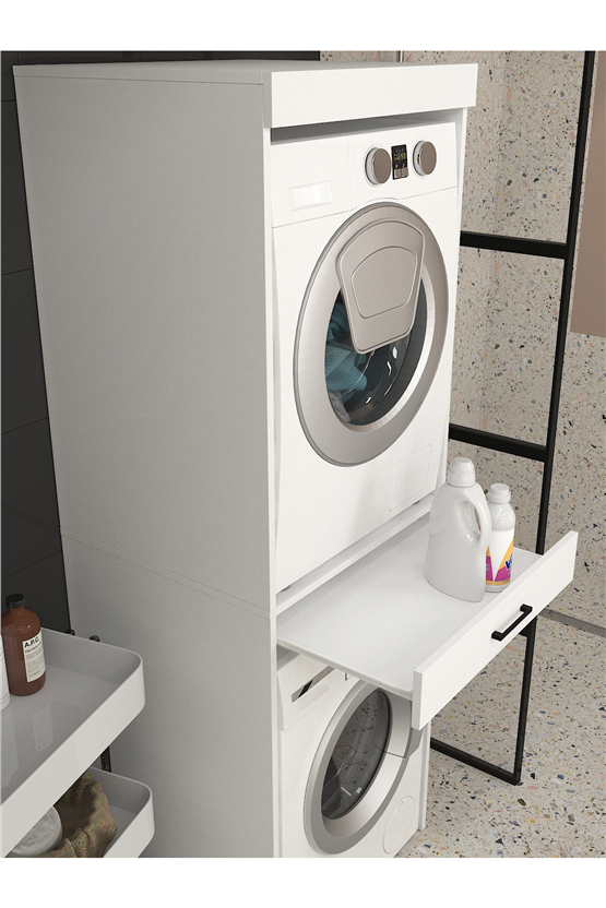 Dorpek Fika Çamaşır ve Kurutma Makinesi Dolabı – Beyaz - Çok Amaçlı Dolap - Banyo Dolabı