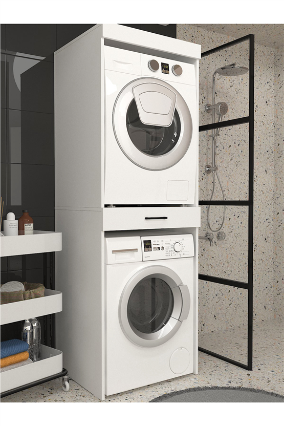 Dorpek Fika Çamaşır ve Kurutma Makinesi Dolabı – Beyaz - Çok Amaçlı Dolap - Banyo Dolabı