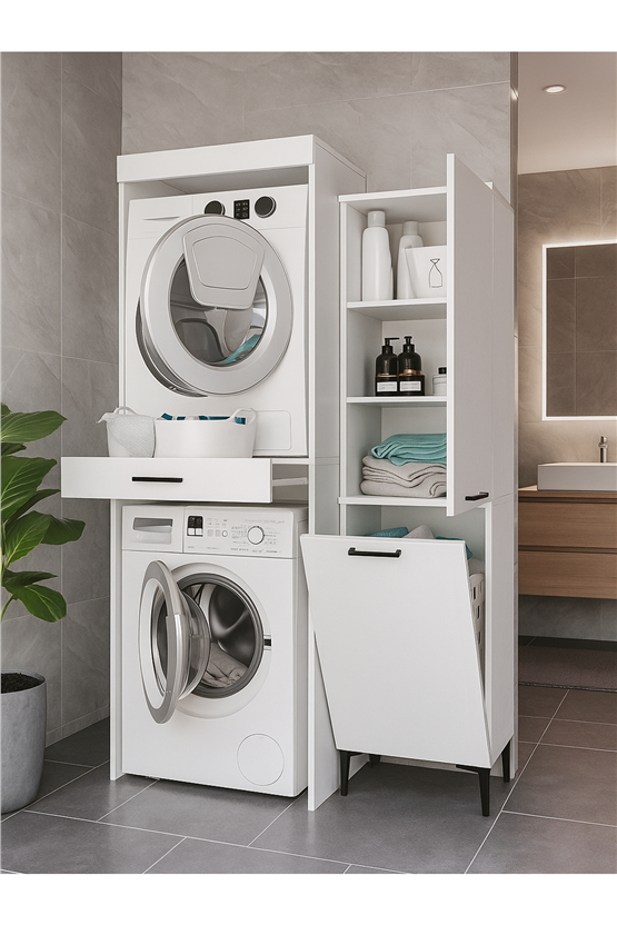 Dorpek Fika Çamaşır ve Kurutma Makinesi Dolabı & Singa Çok Amaçlı Dolap Beyaz