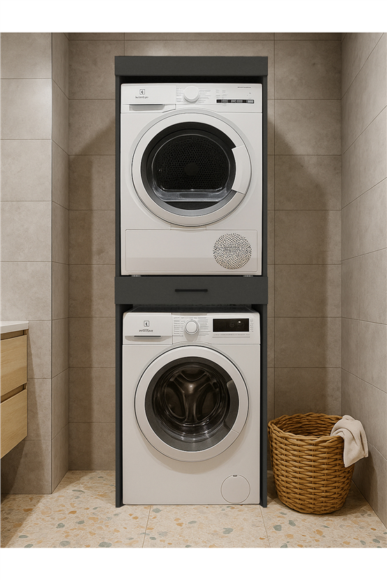 Dorpek Fika Kurutma ve Çamaşır Makinesi Dolabı Çok Amaçlı Dolap Banyo Dolabı Antrasit