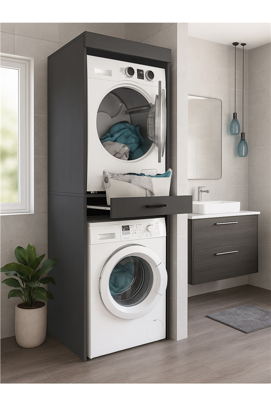 Dorpek Fika Kurutma ve Çamaşır Makinesi Dolabı Çok Amaçlı Dolap Banyo Dolabı Antrasit