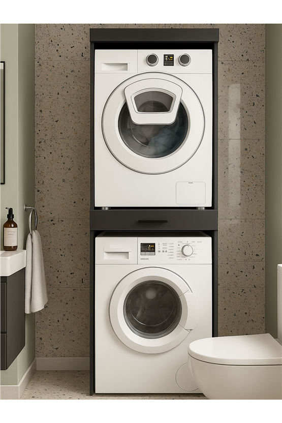 Dorpek Fika Kurutma ve Çamaşır Makinesi Dolabı Çok Amaçlı Dolap Banyo Dolabı Antrasit