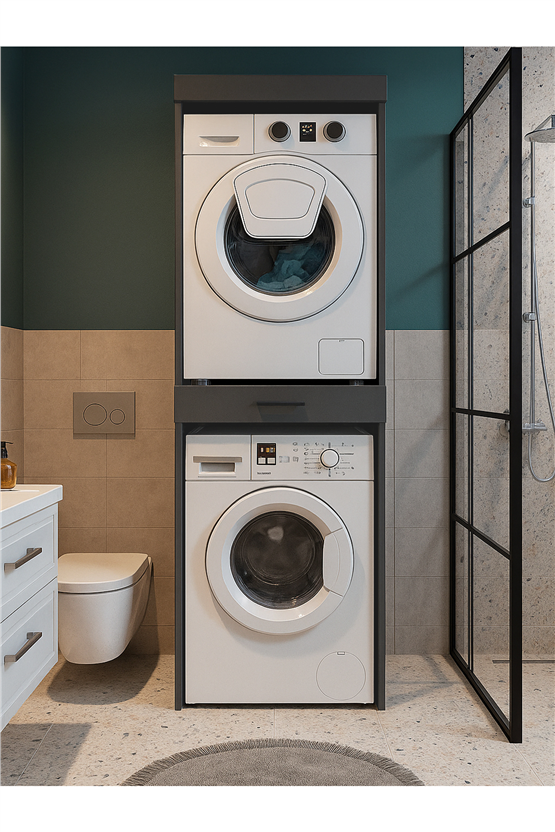 Dorpek Fika Kurutma ve Çamaşır Makinesi Dolabı Çok Amaçlı Dolap Banyo Dolabı Antrasit