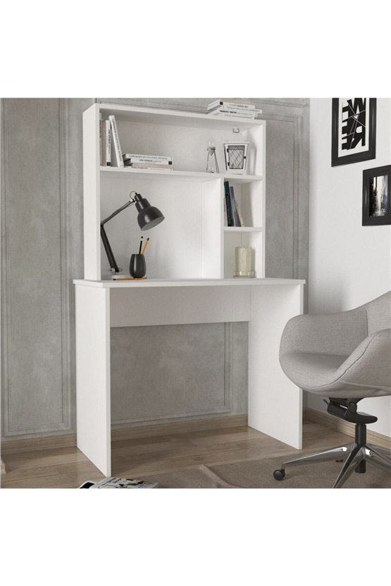 Dorpek Harris Raflı Arka Panelli Çalışma Masası Beyaz