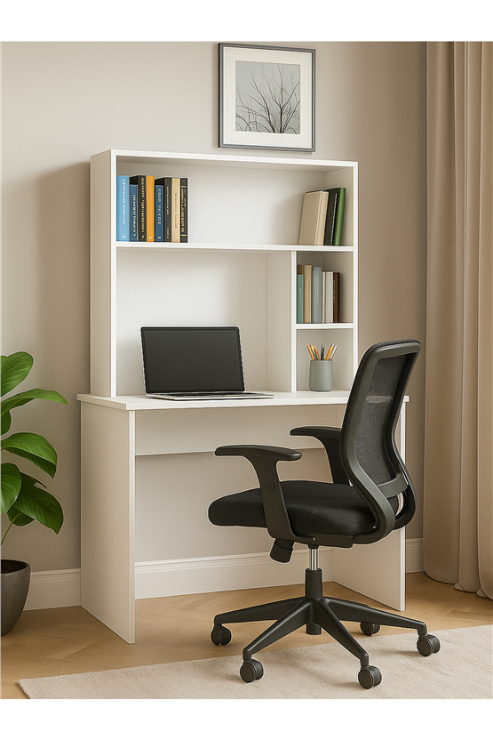 Dorpek Harris Raflı Arka Panelli Çalışma Masası Beyaz