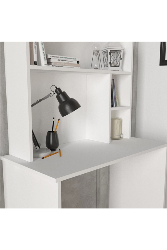 Dorpek Harris Raflı Arka Panelli Çalışma Masası Beyaz