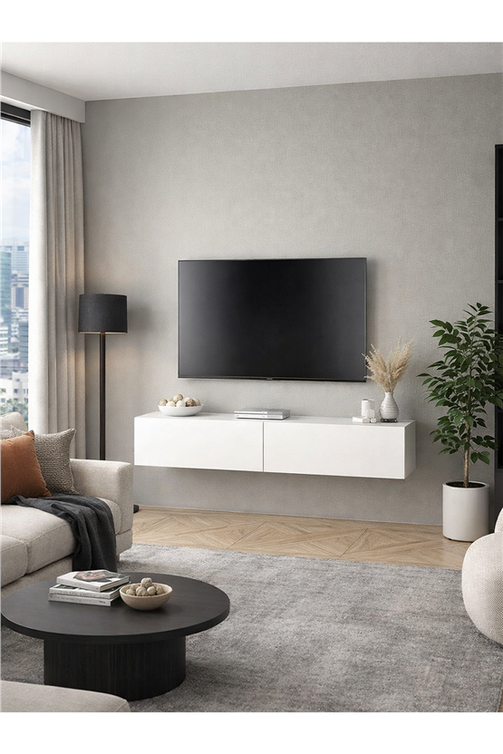 Dorpek Jorah Tv Sehpası 135 Cm Beyaz - Duvara Monte – Dayanıklı & Modern Tasarım - Kolay Montaj Kurulum