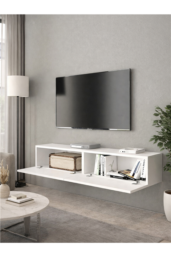 Dorpek Jorah Tv Sehpası 135 Cm Beyaz - Duvara Monte – Dayanıklı & Modern Tasarım - Kolay Montaj Kurulum