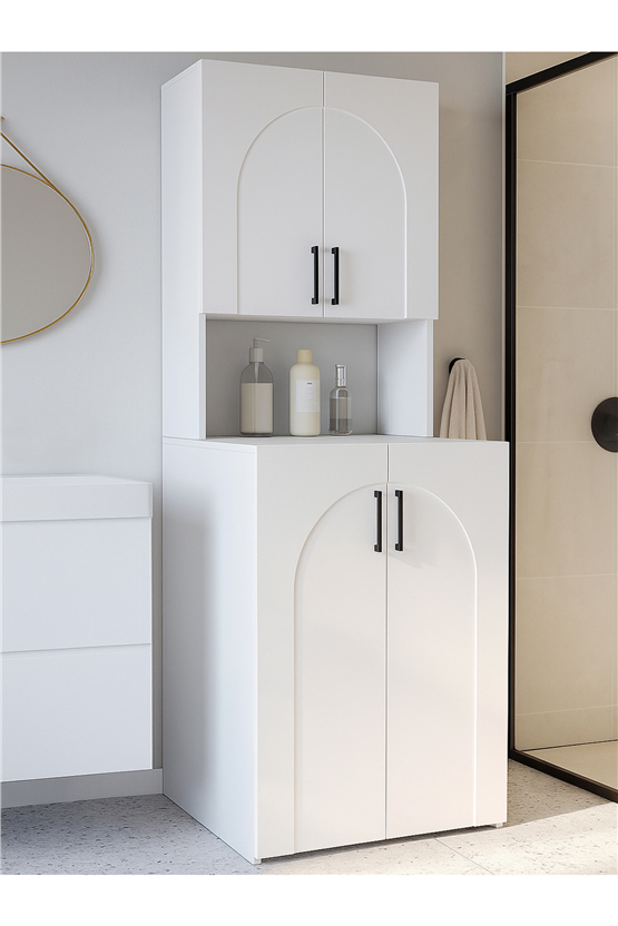 Dorpek Kalira Çamaşır Makinesi Dolabı Çok Amaçlı Banyo Dolabı Beyaz