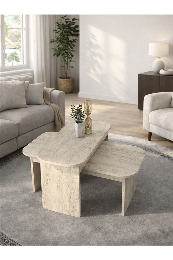 Dorpek Lumina Ayarlanabilir Modüler İkili Orta Sehpa, Salon Orta Sehpa Traverten