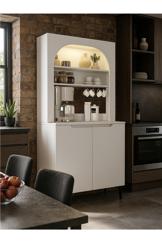 Dorpek Melinta 2 Kapaklı LEDli Mutfak Dolabı – Kahve Köşesi & Çok Amaçlı Dolap