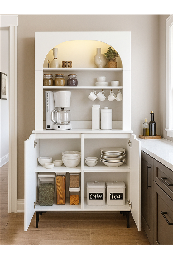 Dorpek Melinta 2 Kapaklı LEDli Mutfak Dolabı – Kahve Köşesi & Çok Amaçlı Dolap