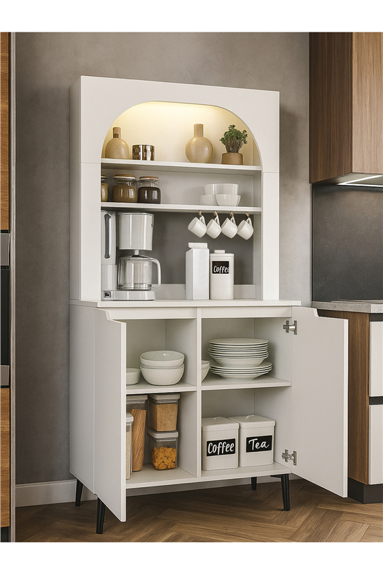Dorpek Melinta 2 Kapaklı LEDli Mutfak Dolabı – Kahve Köşesi & Çok Amaçlı Dolap