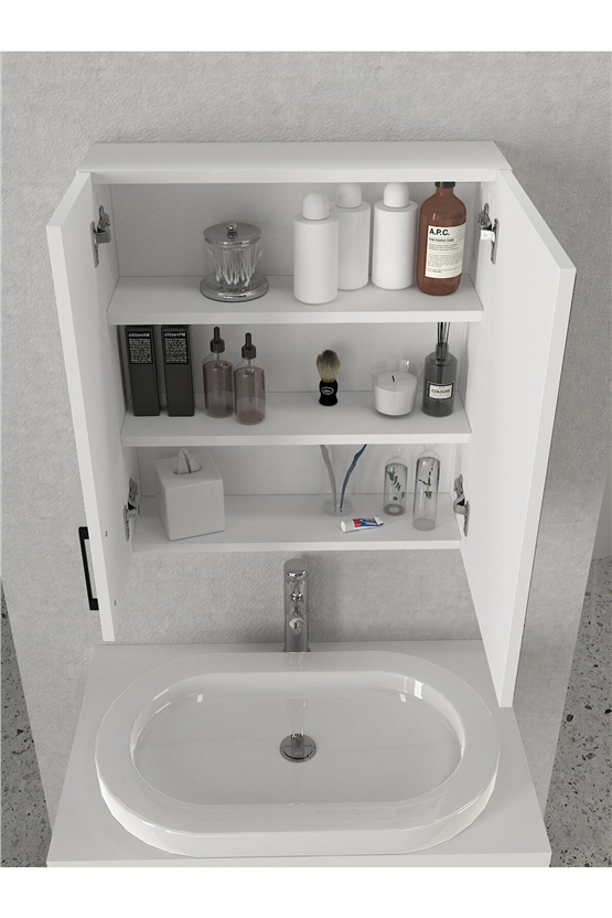 Dorpek Menaro Fonksiyonel Aynalı Banyo Üst Dolabı 3 Raflı Kapaklı Çok Amaçlı Banyo Dolabı Beyaz