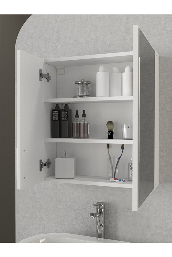 Dorpek Menaro Fonksiyonel Aynalı Banyo Üst Dolabı 3 Raflı Kapaklı Çok Amaçlı Banyo Dolabı Beyaz