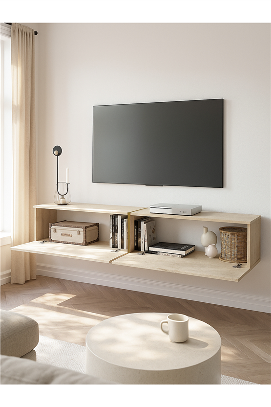 Dorpek Modern Espanse Tv Ünitesi Traverten 180 cm , Modern ve Kolay Kurulum, Gold Detaylı
