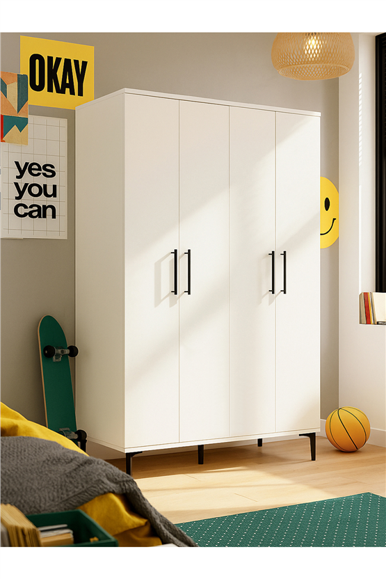 Dorpek Nuna 4 Kapaklı Gardırop – 180x120 cm Genç ve Yatak Odası Dolabı