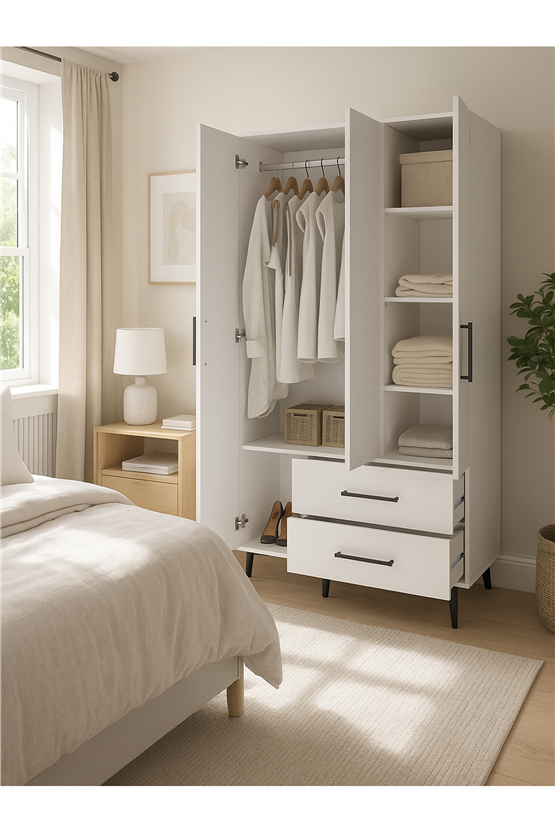 Dorpek Nuna Gardırop 3 Kapaklı 2 Çekmeceli – 180x90 cm Genç ve Yatak Odası Dolabı