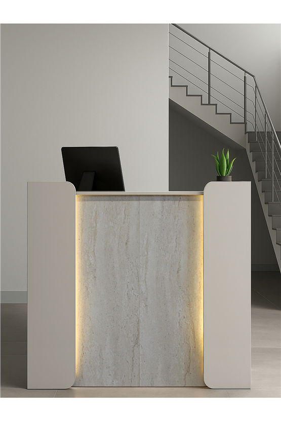 Dorpek Passione Ledli Karşılama Bankosu 110 cm Ofis Kasa Resepsiyon Masası Kumtaşı - Traverten