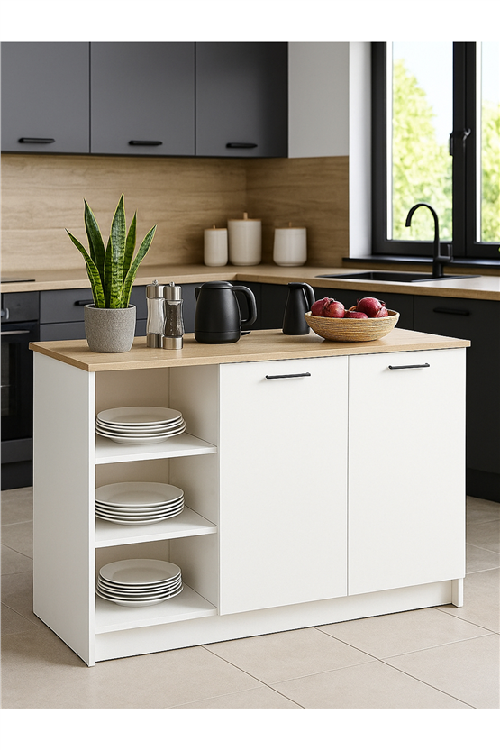 Dorpek Peres Mutfak Ada Mutfak Dolabı Çok Amaçlı Ada Dolap 150cm Beyaz