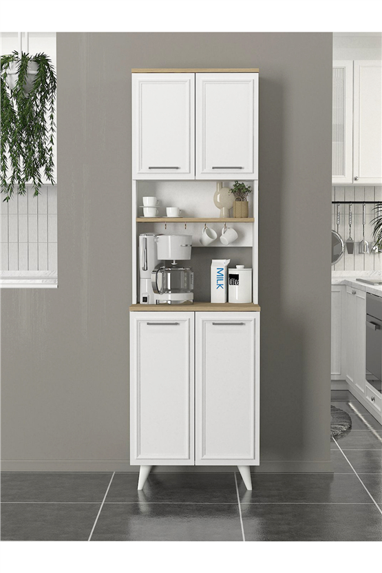 Dorpek Potter 2 Kapaklı Mutfak Dolabı Kahve Köşesi Çok Amaçlı Dolap Beyaz - Rota 60 Cm