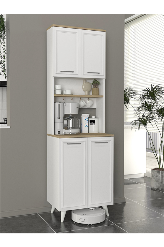Dorpek Potter 2 Kapaklı Mutfak Dolabı Kahve Köşesi Çok Amaçlı Dolap Beyaz - Rota 60 Cm