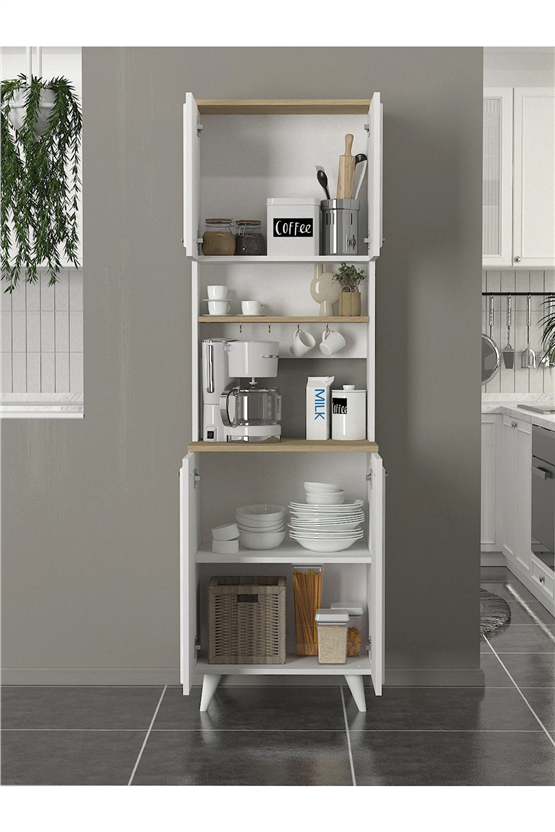 Dorpek Potter 2 Kapaklı Mutfak Dolabı Kahve Köşesi Çok Amaçlı Dolap Beyaz - Rota 60 Cm