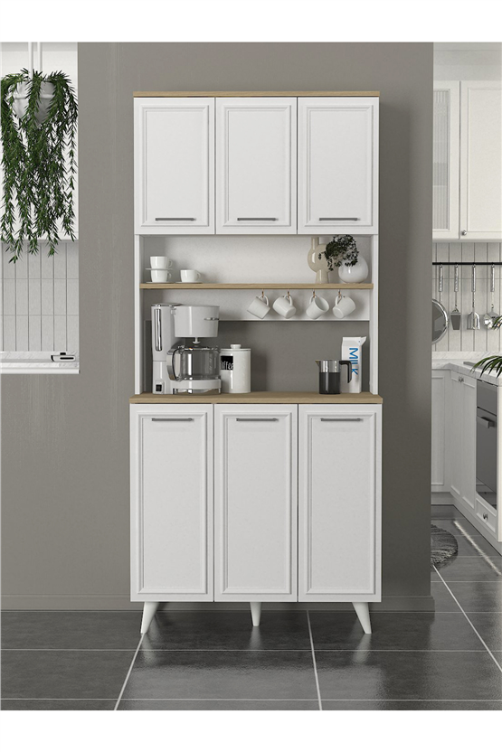 Dorpek Potter 3 Kapaklı Mutfak Dolabı Kahve Köşesi Çok Amaçlı Dolap Beyaz - Rota 90 Cm