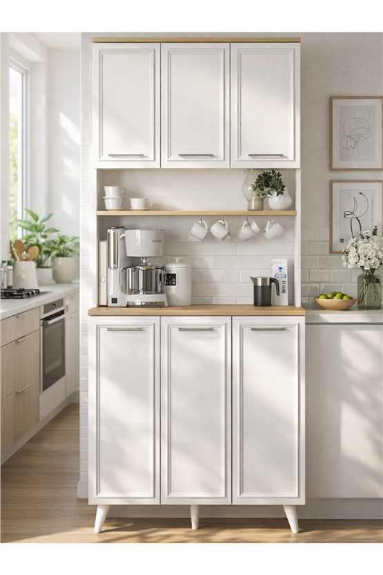 Dorpek Potter 3 Kapaklı Mutfak Dolabı Kahve Köşesi Çok Amaçlı Dolap Beyaz - Rota 90 Cm