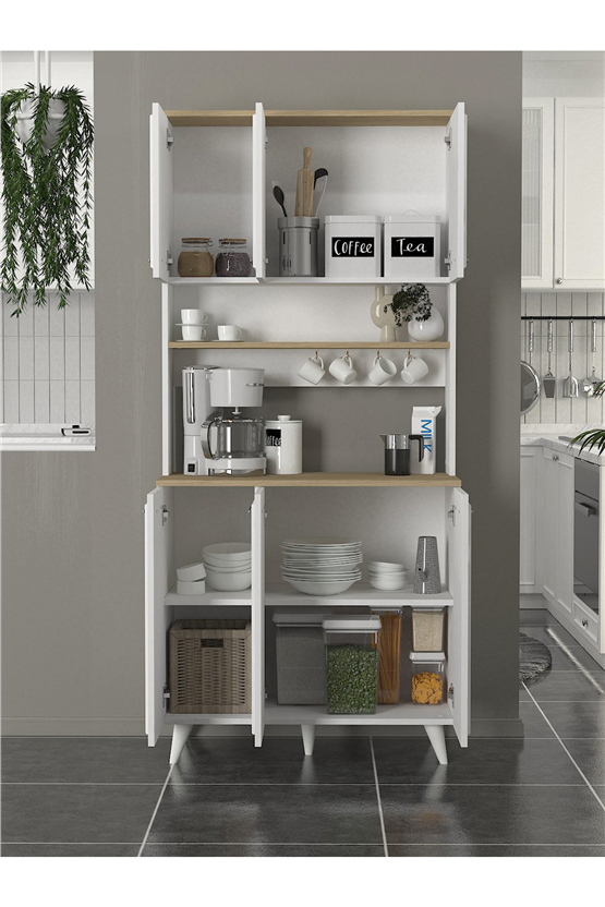 Dorpek Potter 3 Kapaklı Mutfak Dolabı Kahve Köşesi Çok Amaçlı Dolap Beyaz - Rota 90 Cm
