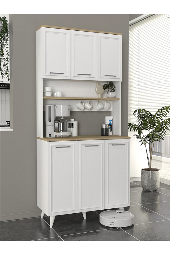 Dorpek Potter 3 Kapaklı Mutfak Dolabı Kahve Köşesi Çok Amaçlı Dolap Beyaz - Rota 90 Cm