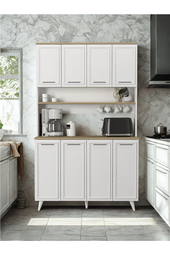 Dorpek Potter 4 Kapaklı Mutfak Dolabı Kahve Köşesi Çok Amaçlı Dolap Beyaz - Rota 120 Cm
