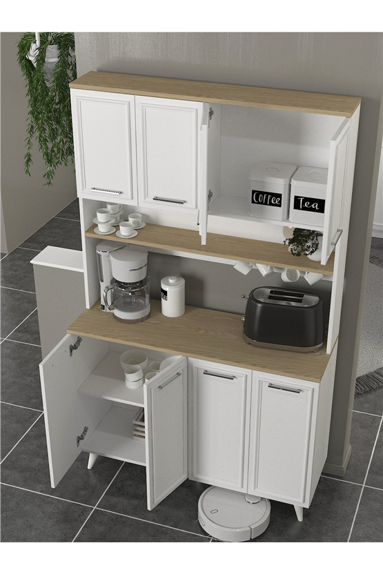 Dorpek Potter 4 Kapaklı Mutfak Dolabı Kahve Köşesi Çok Amaçlı Dolap Beyaz - Rota 120 Cm