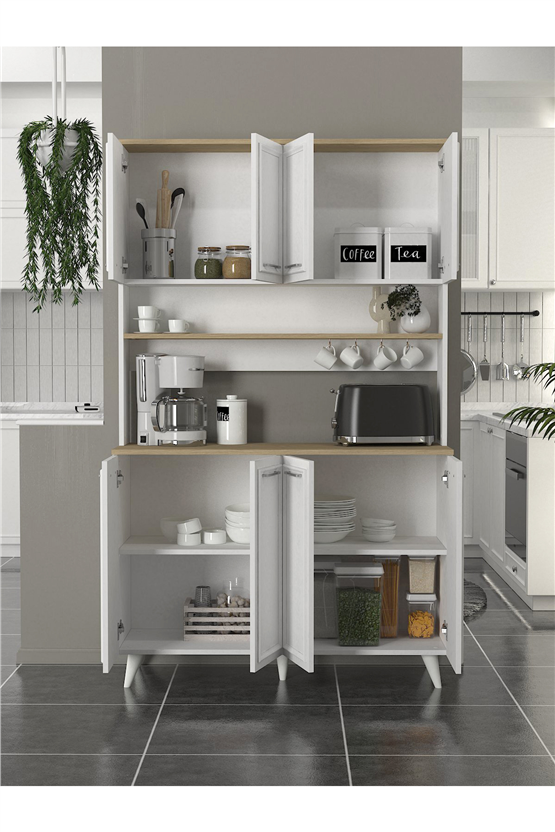 Dorpek Potter 4 Kapaklı Mutfak Dolabı Kahve Köşesi Çok Amaçlı Dolap Beyaz - Rota 120 Cm