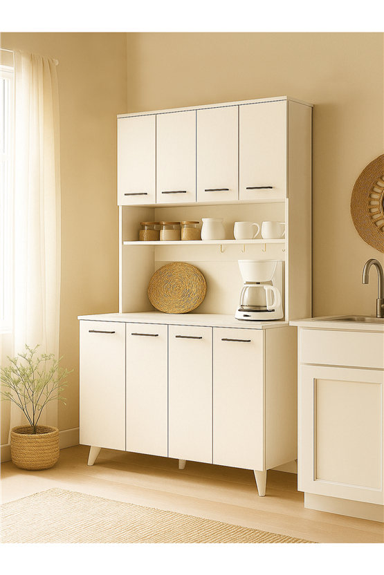 Dorpek Real Mutfak Dolabı Kahve Köşesi Çok Amaçlı Dolap Beyaz 120 cm